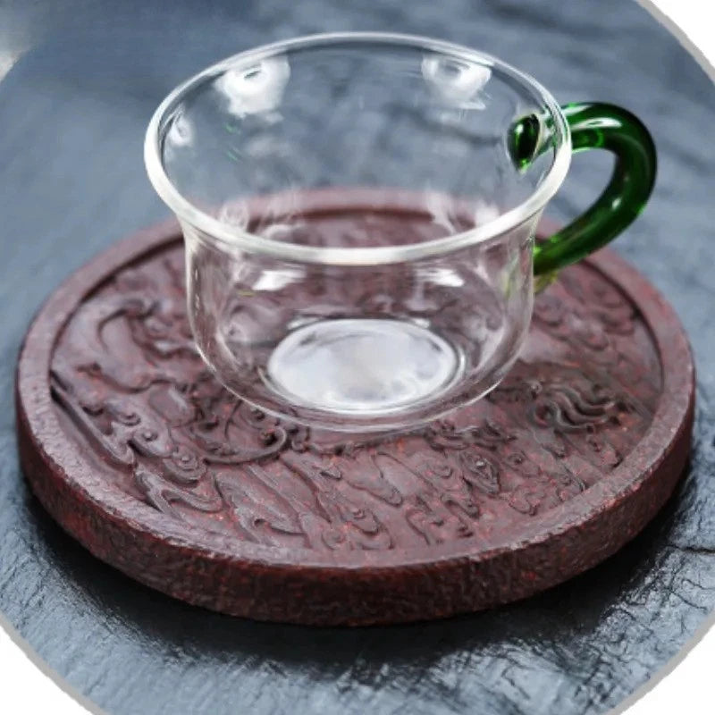 11.5cm Chinese Purple Clay Handcarved Qilin Zen Tea Tray Teaware Base Coaster 07FC0E-D4 - KOEEK