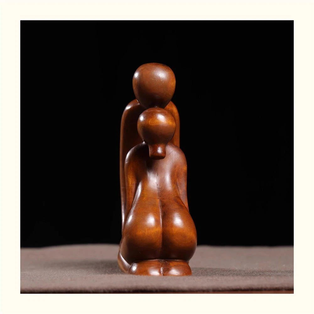 Boxwood Wood Carved Couple Figurine 7cm Desktop Decor Craft Ornament Gift 07FC0E-D4 - KOEEK
