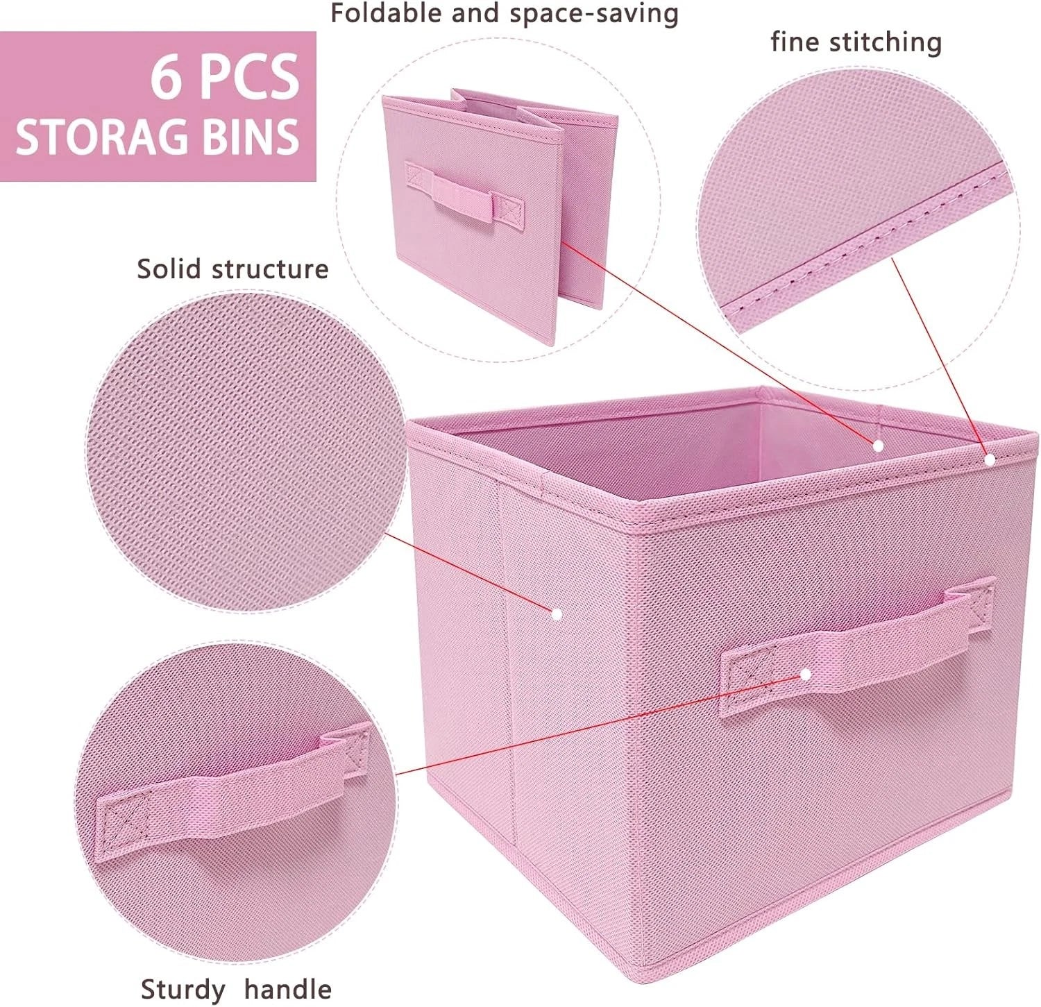 Pink Storage Boxes,Set of 3,9.0 inches x 7.5 inches x 7.5 inches,Foldable Fabric 07FC0E-D4 - KOEEK