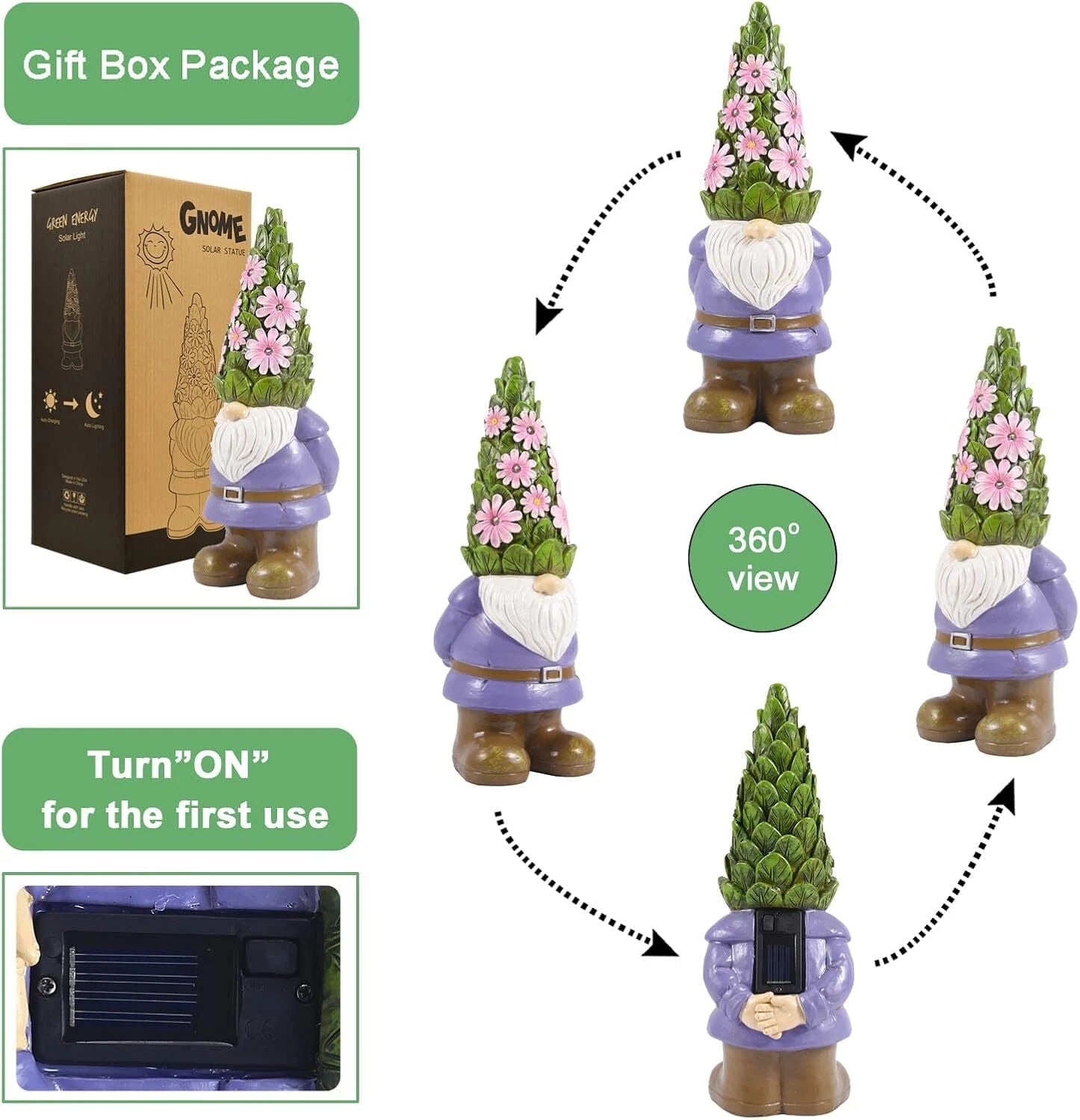 Solar Garden Outdoor Statue Gnome with Succulents and 7 LED Lights 07FC0E-D4 - KOEEK
