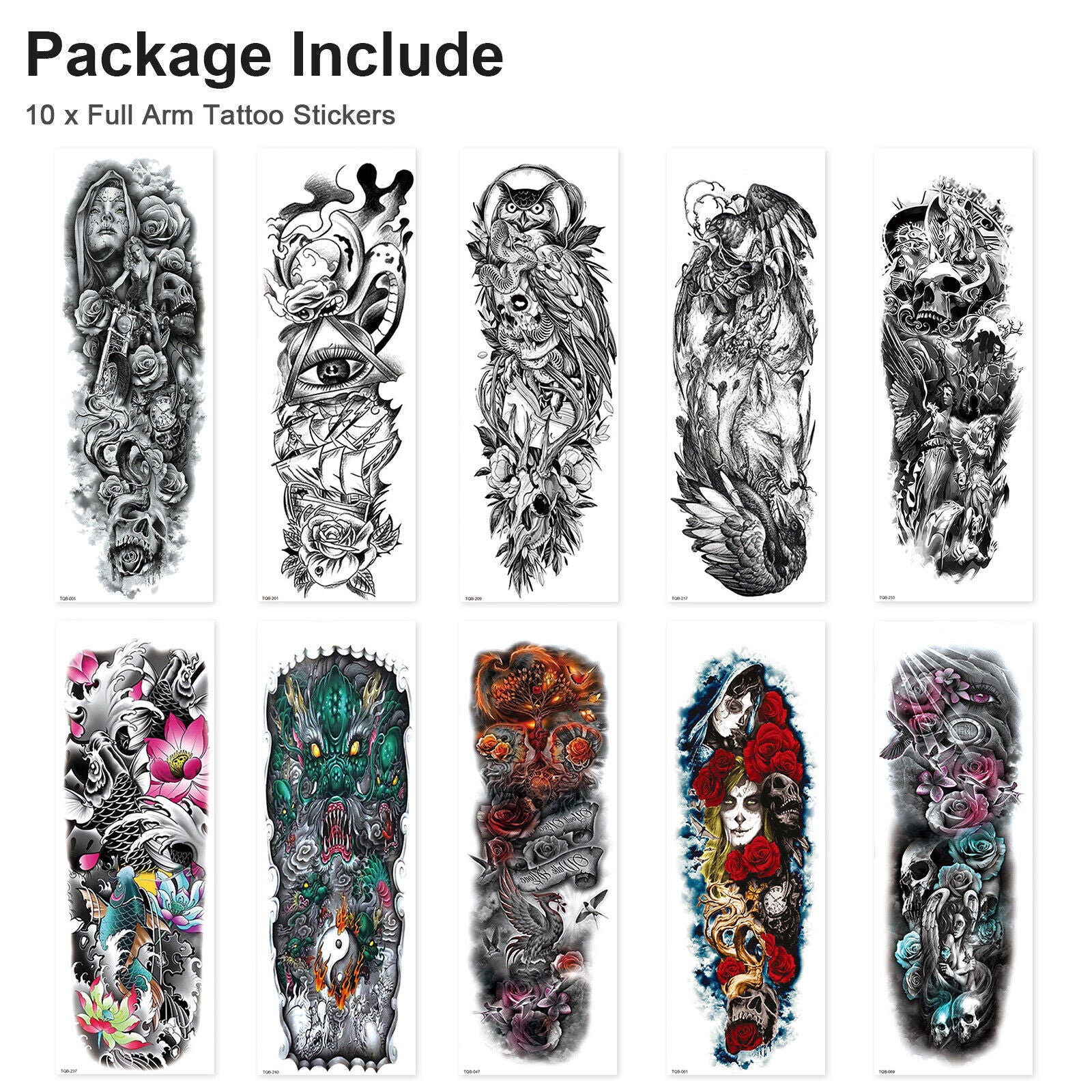 10PCS Large Full Arm 3D Temporary Waterproof Fake Tattoos Stickers Body Art Gift koeek - KOEEK