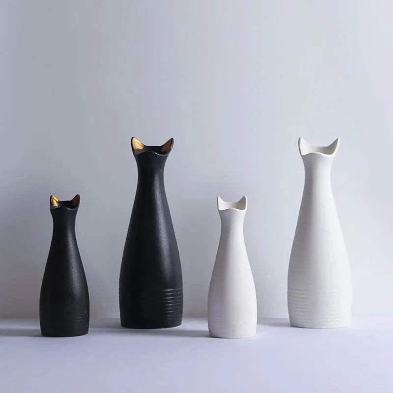 Cat-shaped Flower Vase White Ceramic Vase Creative Simple Home Decor Flower Vase 07FC0E-D4 - KOEEK