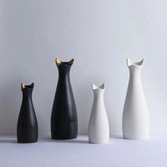 Cat-shaped Flower Vase White Ceramic Vase Creative Simple Home Decor Flower Vase 07FC0E-D4 - KOEEK