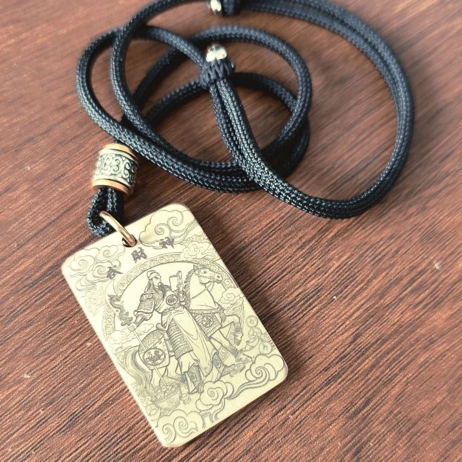 Brass Guan Gong Wu Caishen Pendant Tag Necklace Taoist Amulet Charm 07FC0E-D4 - KOEEK