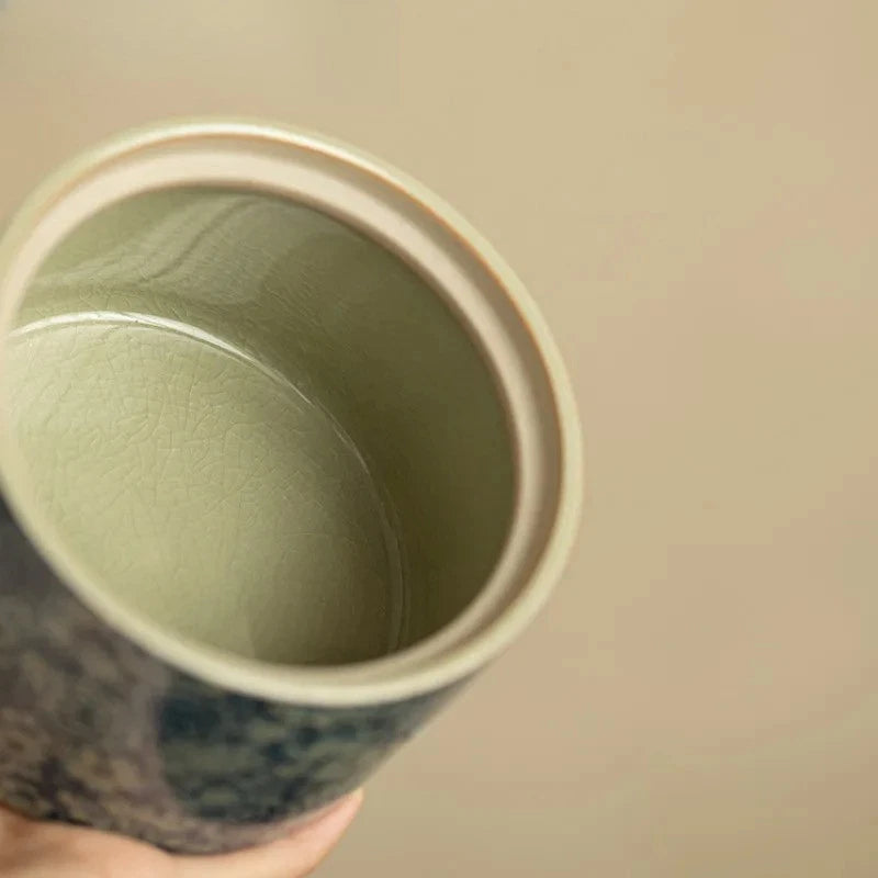 500ml Exquisite Ceramic Ru Kiln Handpainted Tea Residue Bowl Tea Dust Cylinder 07FC0E-D4 - KOEEK