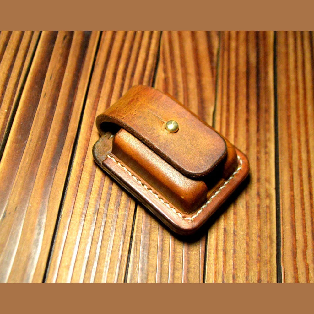 Hand made  Leather Case For Zippo Lighter Full Grain Cowhide Pouch Holder 07FC0E-D4 - KOEEK
