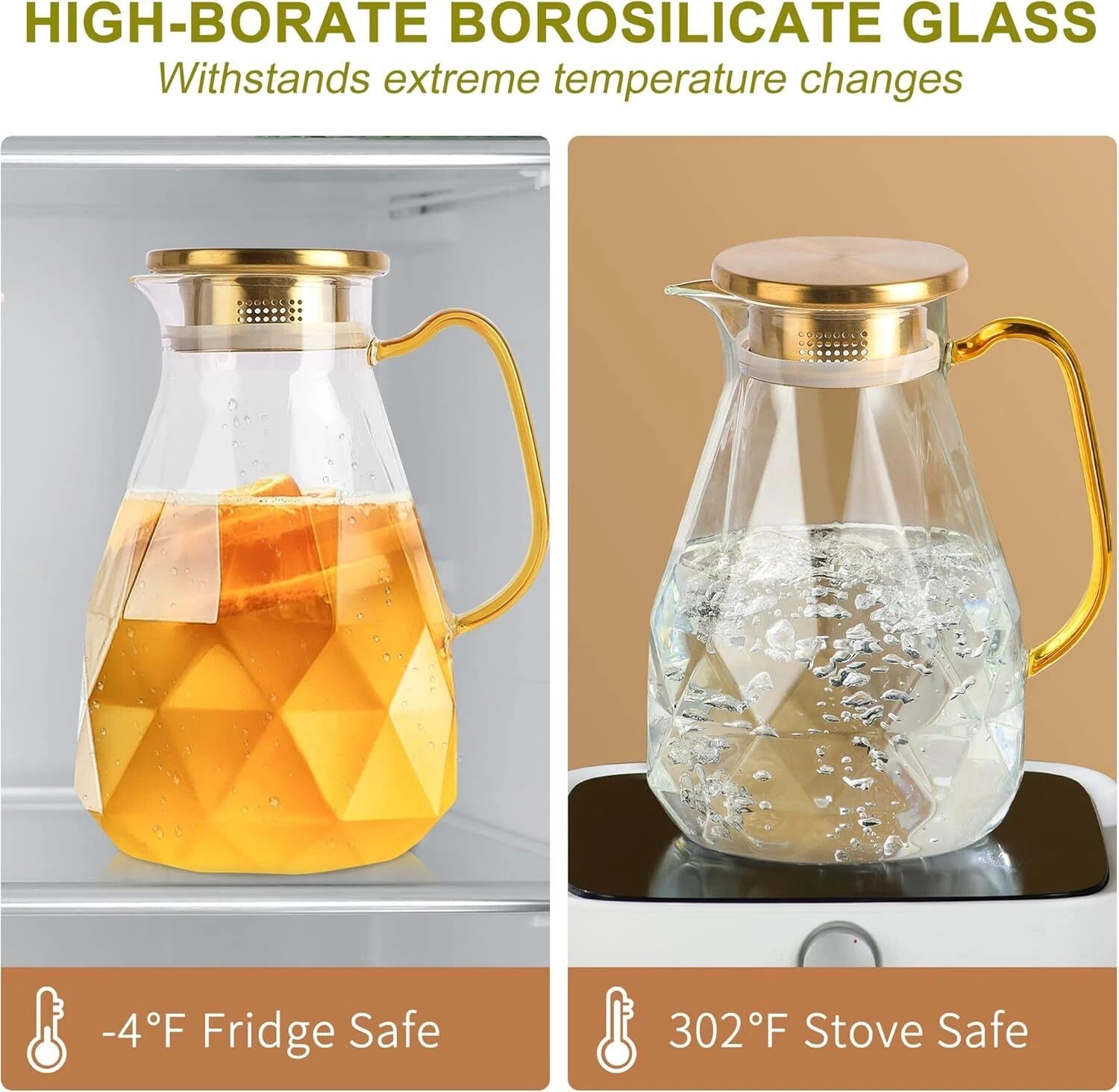 Yirilan Glass Pitcher, 2.2 Liter Water Pitcher With Lid,Iced Tea Pitcher Fridge 07FC0E-D4 - KOEEK