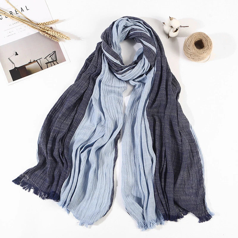 Men's Scarf Striped Cotton Blend Shawls Pleated Scarves Unisex Scarf Warm Wraps 07FC0E-D4 - KOEEK