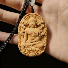 Boxwood Dainichi Nyorai Carved Pendant Necklace 4x6cm 07FC0E-D4 - KOEEK