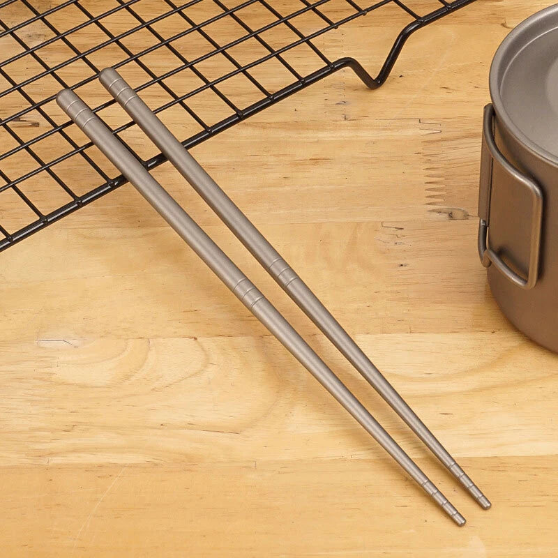 1 Pairs Titanium TA1 Metal Twist Traditional Chinese Chopsticks Camping EDC Tool EDC - KOEEK