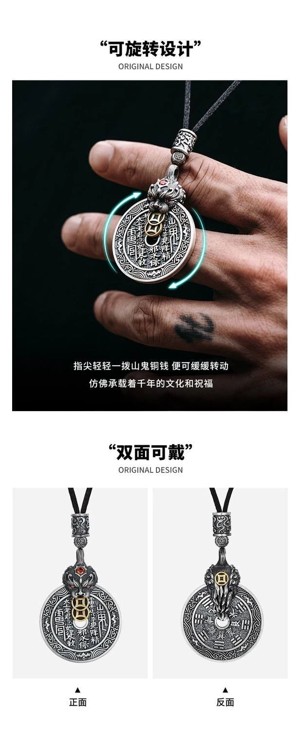 Rotating Taoist Pendant Necklace Pixiu Bagua Chinese Style  Charm 07FC0E-D4 - KOEEK