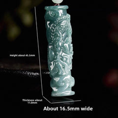 Exquisitely Natural Jadeite Handcarved Dragon Pillar Pendant Amulet Necklace 07FC0E-D4 - KOEEK