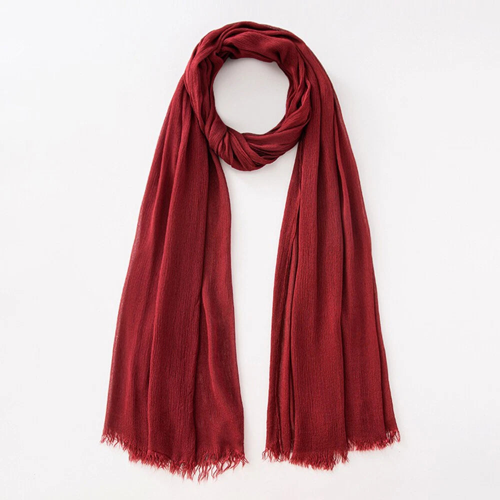 Cotton Viscose Scarf Muslim Long Hijab Solid Color Tassel Headscarves for Women 07FC0E-D4 - KOEEK