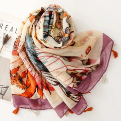 Women Tropical Floral Garden Stole Scarf Summer Spring Soft Neckerchief Shawl 07FC0E-D4 - KOEEK