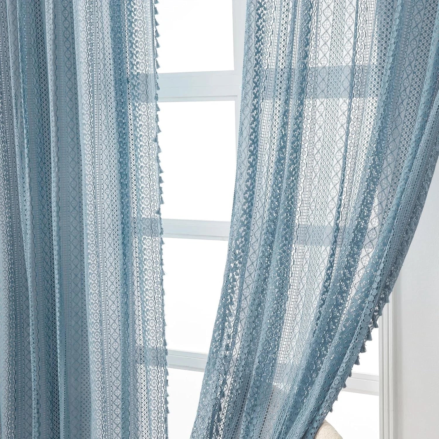 2 cotton sheer slate blue curtains, 63 inches long 07FC0E-D4 - KOEEK