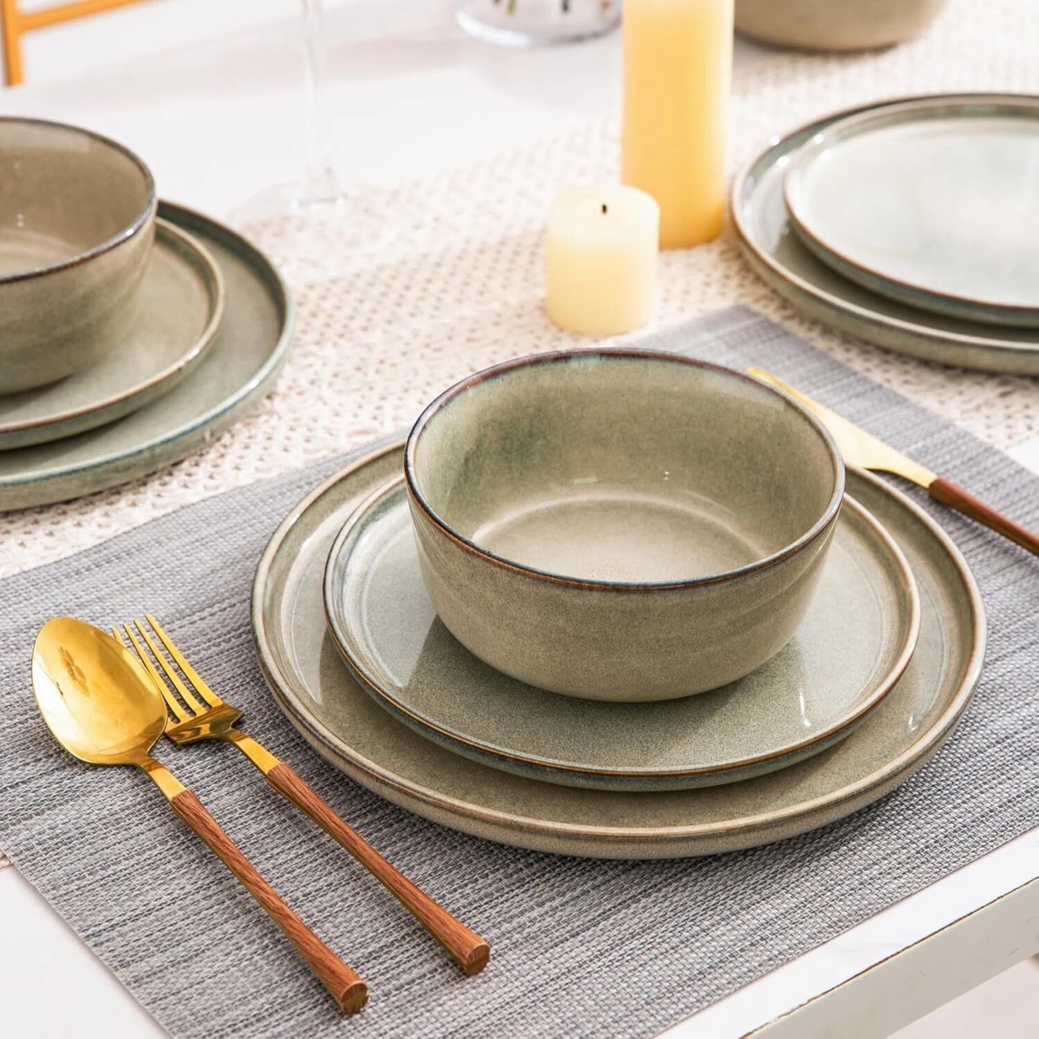 Stoare Dinnerware Set for 4,Round Reaction Glazed Ceramic Plate and Bowl Set 07FC0E-D4 - KOEEK