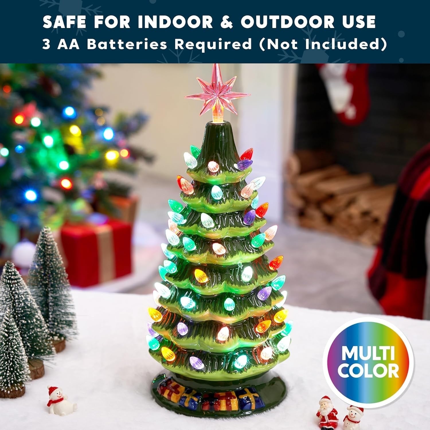 15" Pre-Lit Ceramic Christmas Tree Hand-Painted Tabletop with Lights 07FC0E-D4 - KOEEK