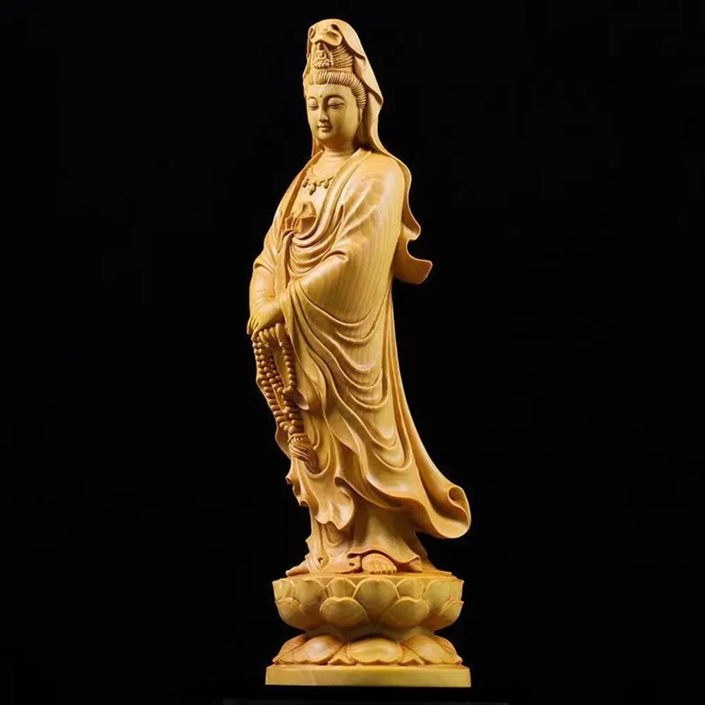 Wood Carving Figurine of Avalokitesvara Buddhist Buddha Statue Aesthetic Decor 07FC0E-D4 - KOEEK