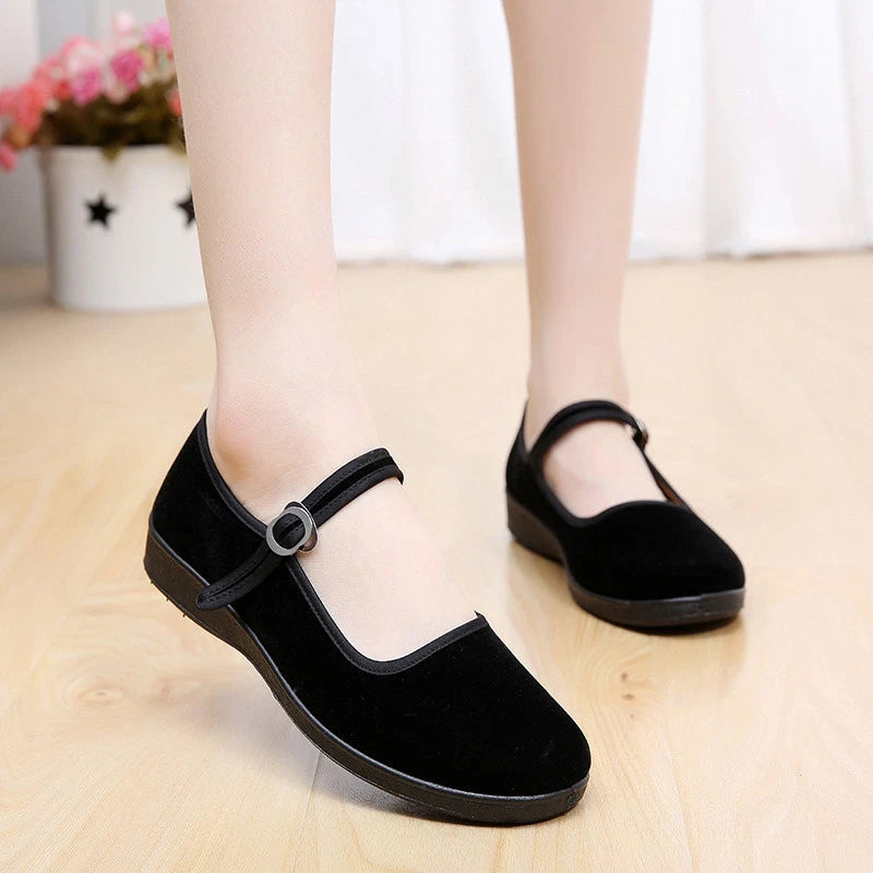 Women's Girls Chinese Black Cotton Shoes Ballerina Ballet Flats Shoes Slippers 07FC0E-D4 - KOEEK