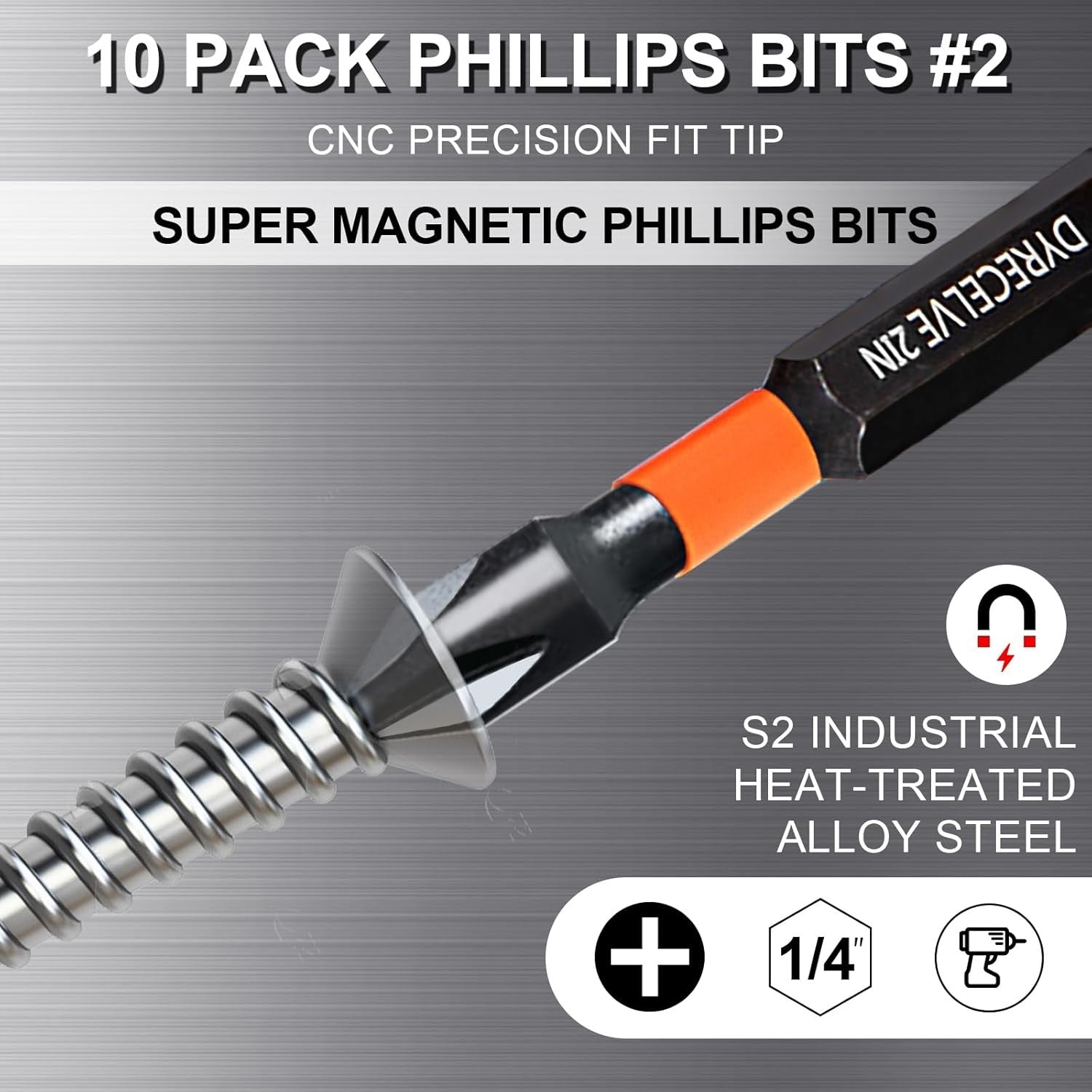new 10-Pack Phillips Bits Impact, 2-Inch Magnetic 2'' Ph2 10-pcs 07FC0E-D4 - KOEEK