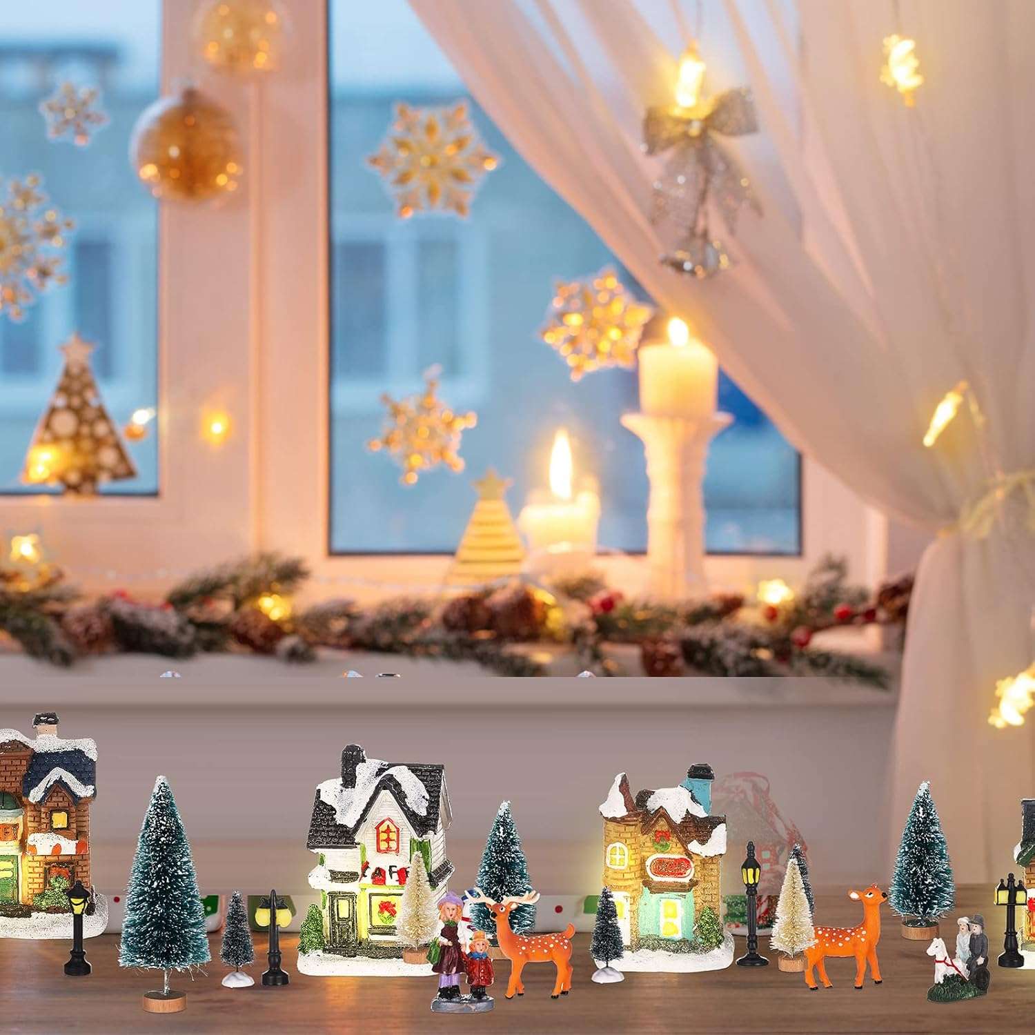 31 Pcs Christmas Village Figurines Decoration Set Lighted LED Christmas Village 07FC0E-D4 - KOEEK