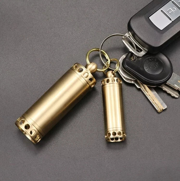 Brass Waterproof Pill Box Organizer Container Case Storage Tank Key chain EDC 07FC0E-D4 - KOEEK