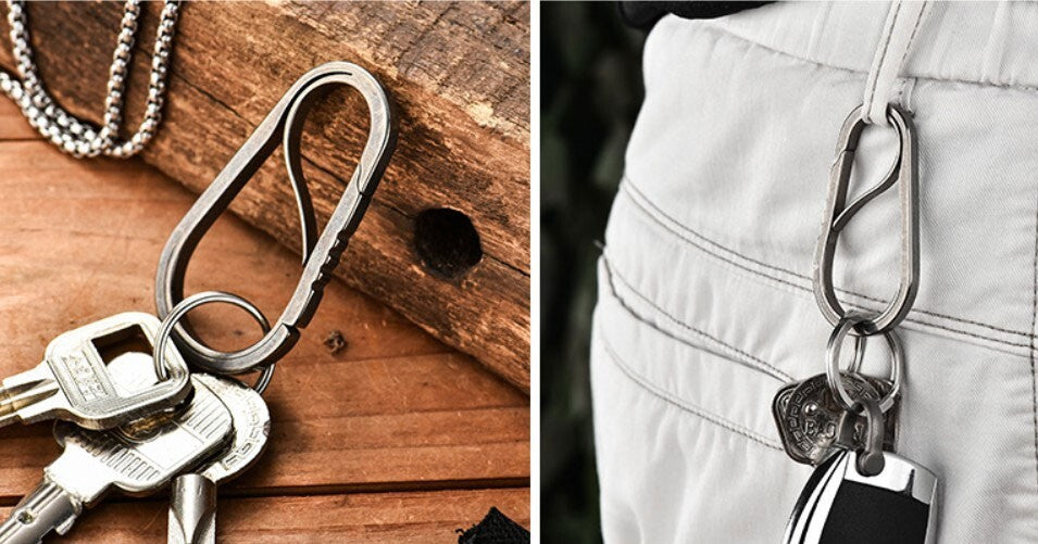 Titanium Alloy Keychain Carabiner Outdoor Connector Key Rings EDC Storage Tools 07FC0E-D4 - KOEEK