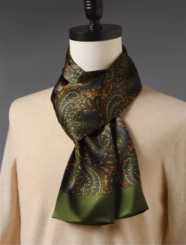 Mulberry Silk Scarf Men Women Neckerchief Paisley Double-layer double-sided 07FC0E-D4 - KOEEK