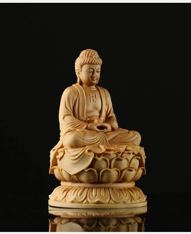 9cm Japan Buddha Statue Shakyamuni Wood Sculpture Buddha Dharma Solid Buddhism 07FC0E-D4 - KOEEK