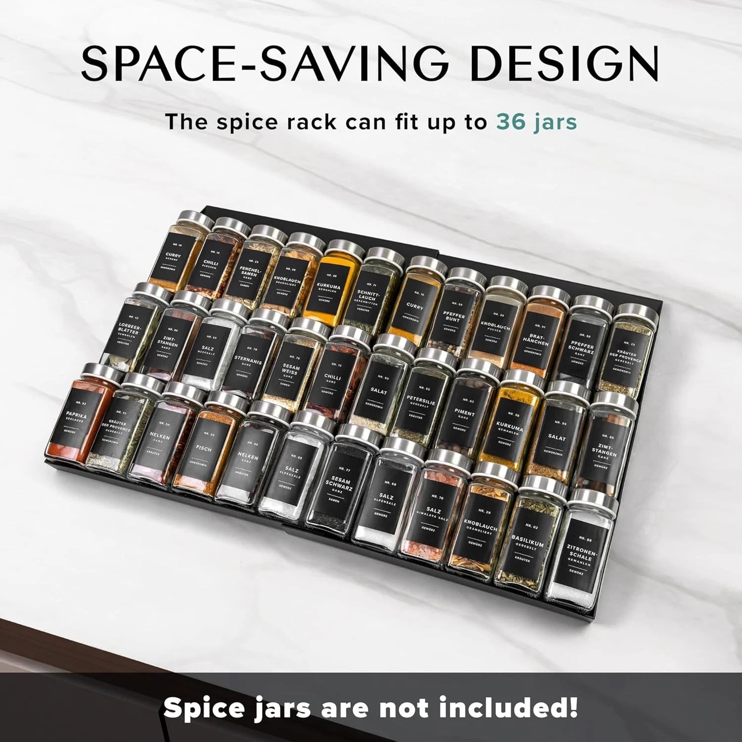 Spice Drawer Organizer - Expandable Spice Rack for Drawer, Black Seasoning 07FC0E-D4 - KOEEK