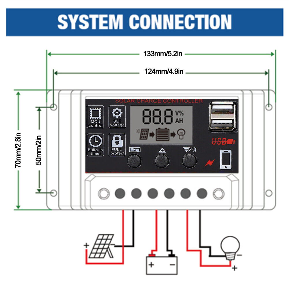 new LCD Solar Controller PWM Solar Controller Solar Controller 5V /2.5A Dual USB koeek - KOEEK