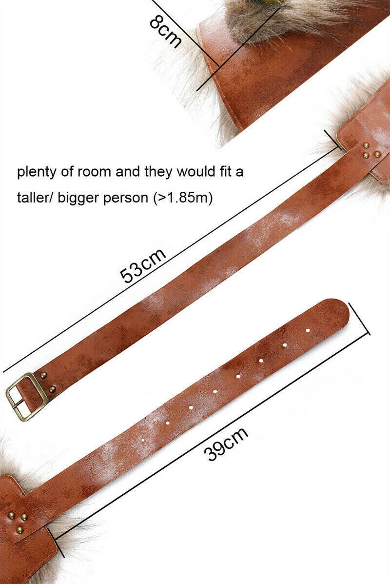 Men's Medieval Armor Shoulder Fur Viking PU Leather Armor w/Horn Halloween Prop 07FC0E-D4 - KOEEK