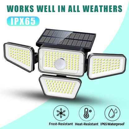 new Solar Security Lights 4 Head 90000LM Motion Sensor Lights Adjustable Flood Light