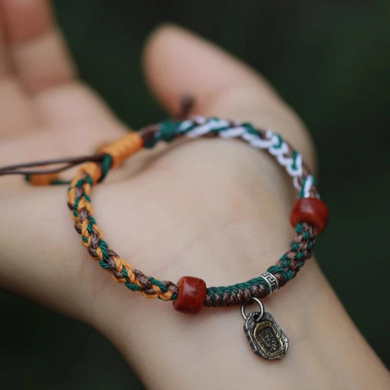 Tibetan Handmade Weaving Bracelet Zakirham Bangle Cotton Rope Silver Amulet 07FC0E-D4 - KOEEK