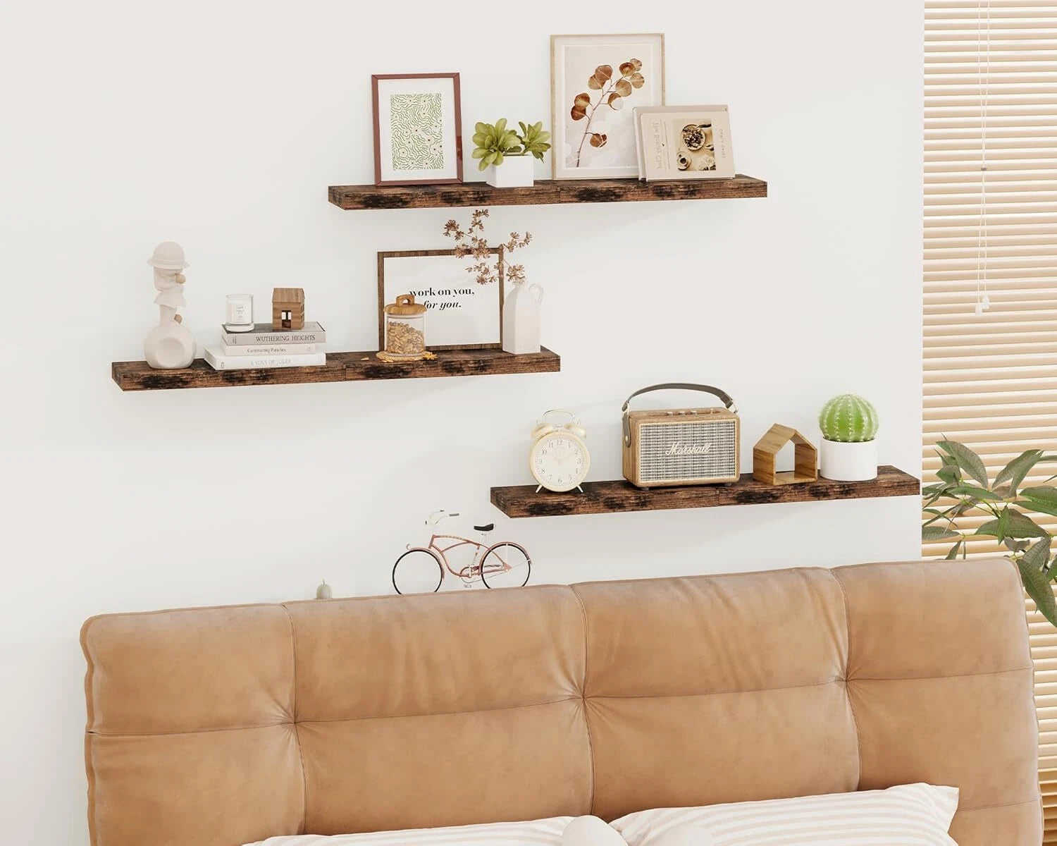 15.8-Inch Floating Shelf, Set of 6 Wooden Shelves, (Rustic Brown) 07FC0E-D4 - KOEEK
