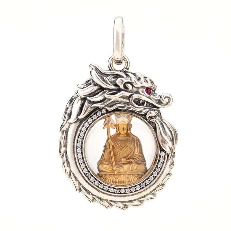 Vintage Brass Silver Plated Ksitigarbha Pendant Buddha Necklace Men Women 07FC0E-D4 - KOEEK