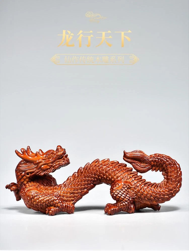 Rosewood Zodiac Dragon Carving Ornament 8cm Wooden Desk Decor Gift 07FC0E-D4 - KOEEK