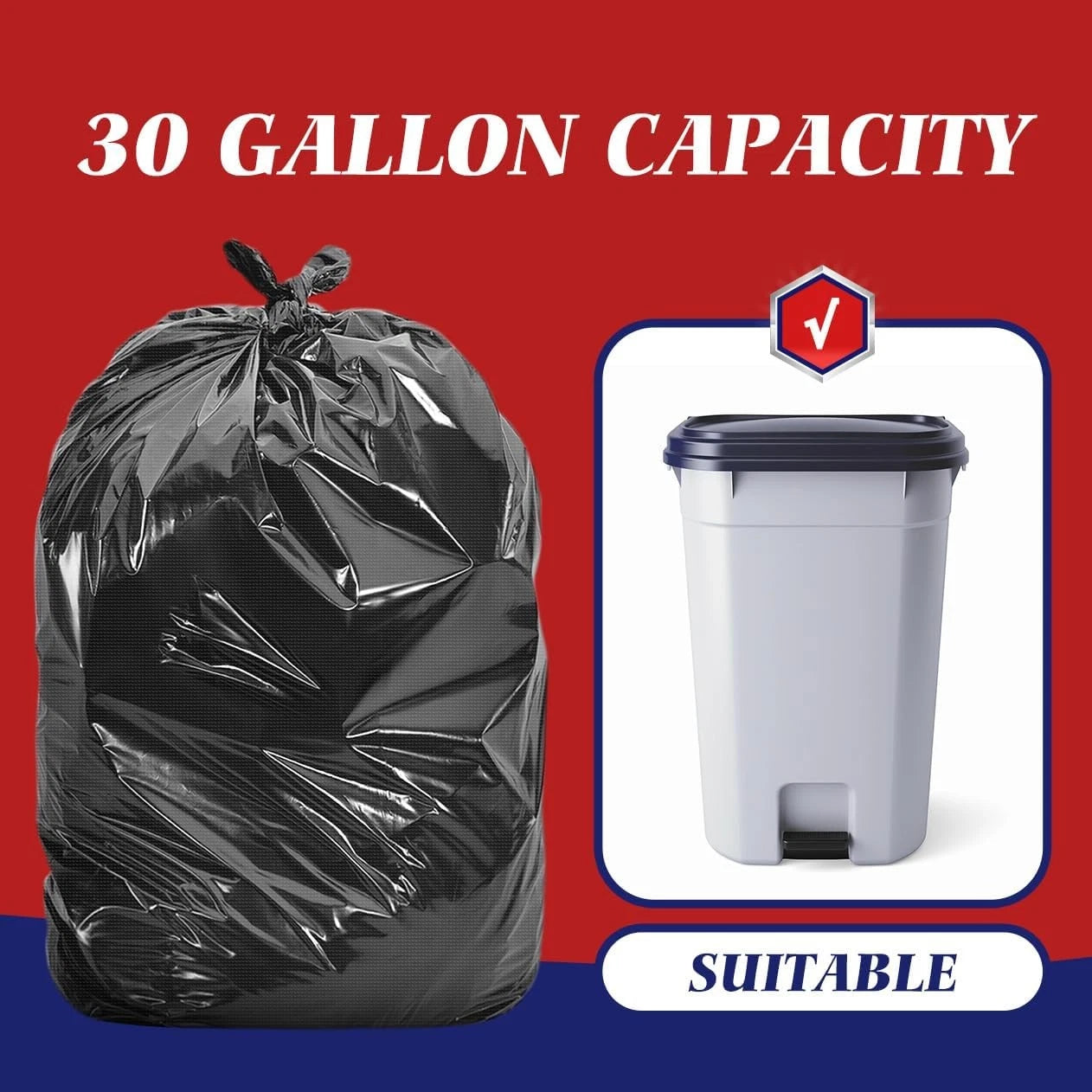 100-pack large garbage bags (with drawstring) durable garbage bags 07FC0E-D4 - KOEEK