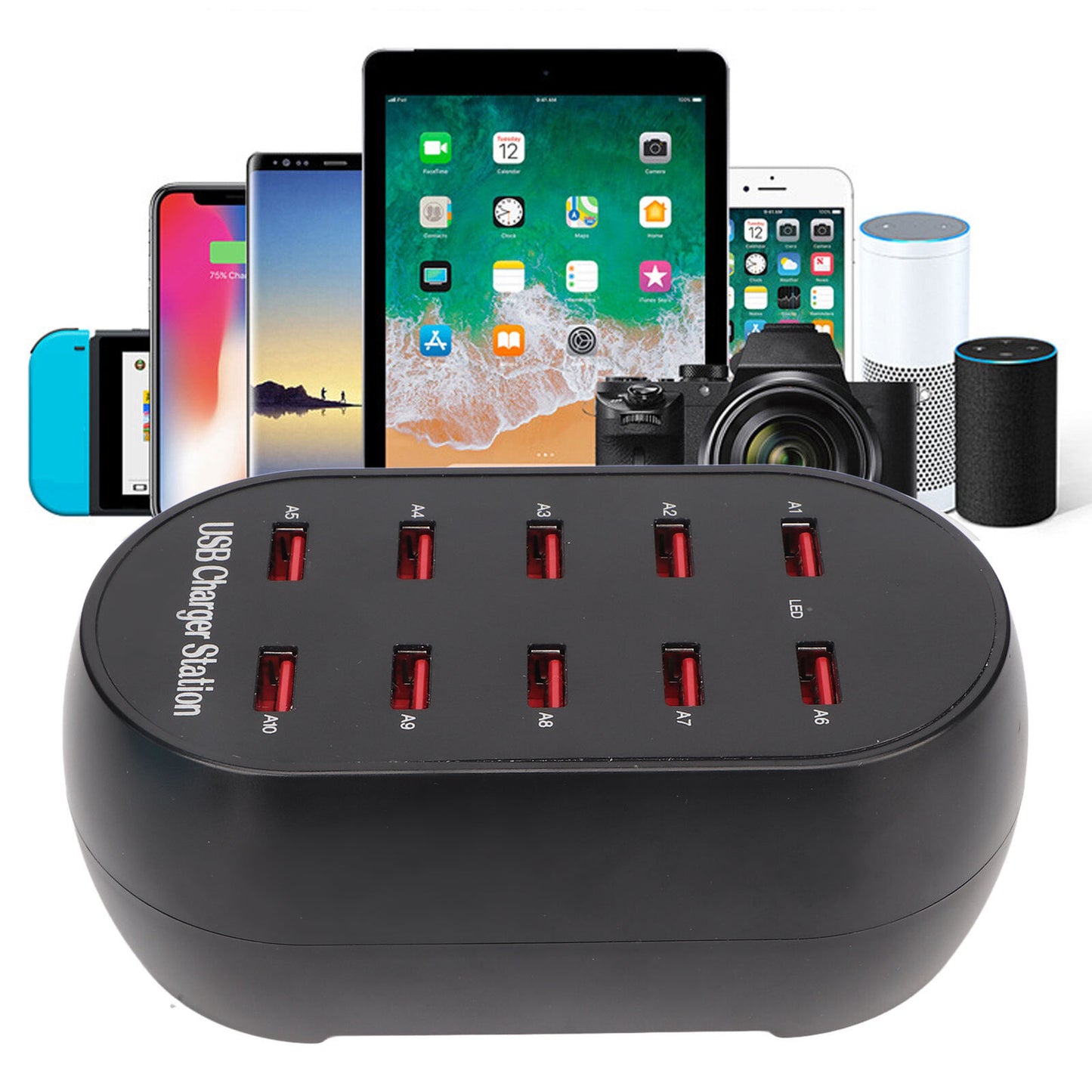 new Charging Station For Multiple Devices 50W 10 Port USB Charging Station Wall koeek - KOEEK