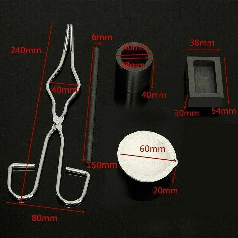 5 Pcs Set Torch Melting Kit Gold & Silver Crucible Tong Rod Graphite Mold Ingot 07FC0E-D4 - KOEEK