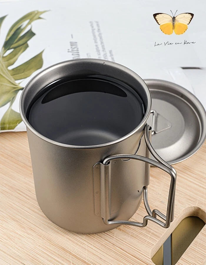 450ml Titanium Water Cup Ultralight Folding Handles Outdoor CampingCoffeeMug EDC 07FC0E-D4 - KOEEK