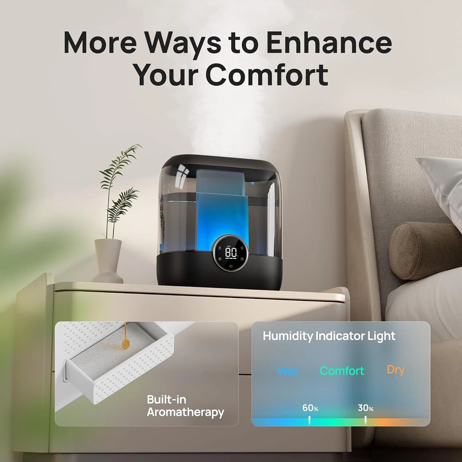 Smart Humidifier for Bedroom, 6 Liter Top Fill Super Large Cool Mist Humidifier 07FC0E-D4 - KOEEK
