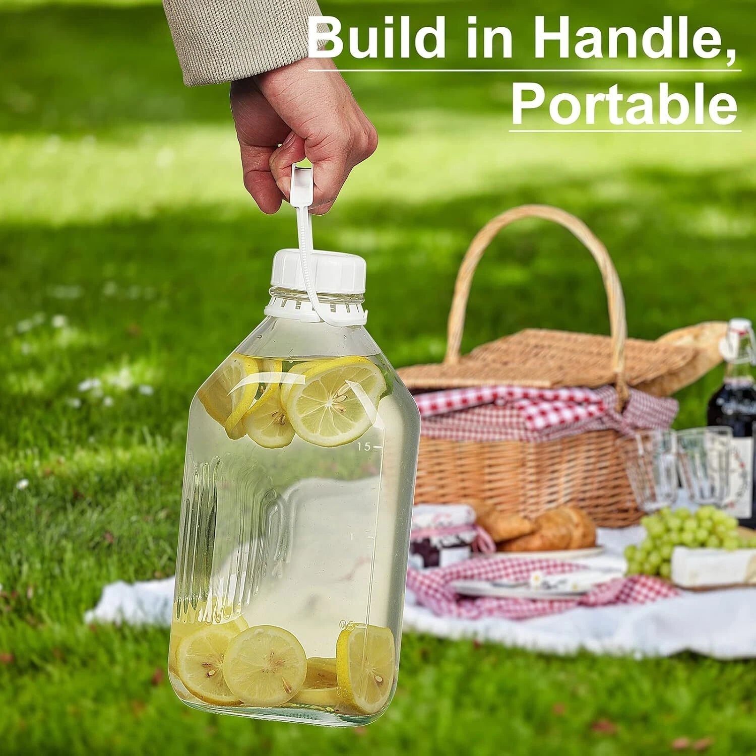 4 Pack 2 Qt Glass Milk Bottles with Handle and Airtight Reusable Screw Lids 07FC0E-D4 - KOEEK