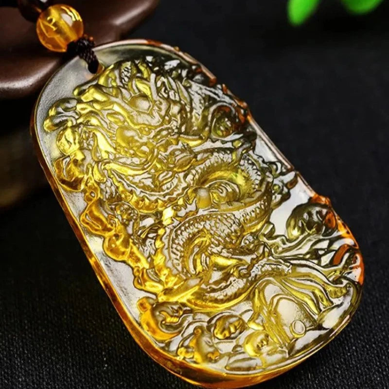 1Pc Yellow Crystal Hand-Carved Chinese Pendant Amulet Jewelry Necklace Gift 07FC0E-D4 - KOEEK