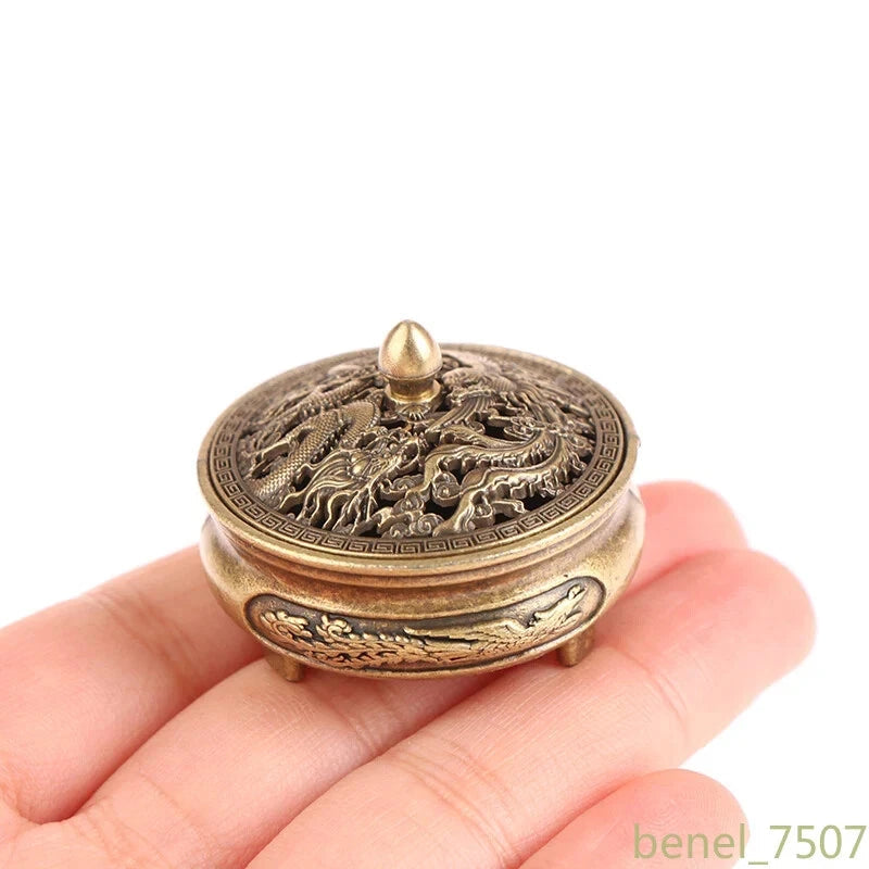 Antique Brass Pocket Dragon Phoenix Incense Burner Hollow Incense Chinese 07FC0E-D4 - KOEEK