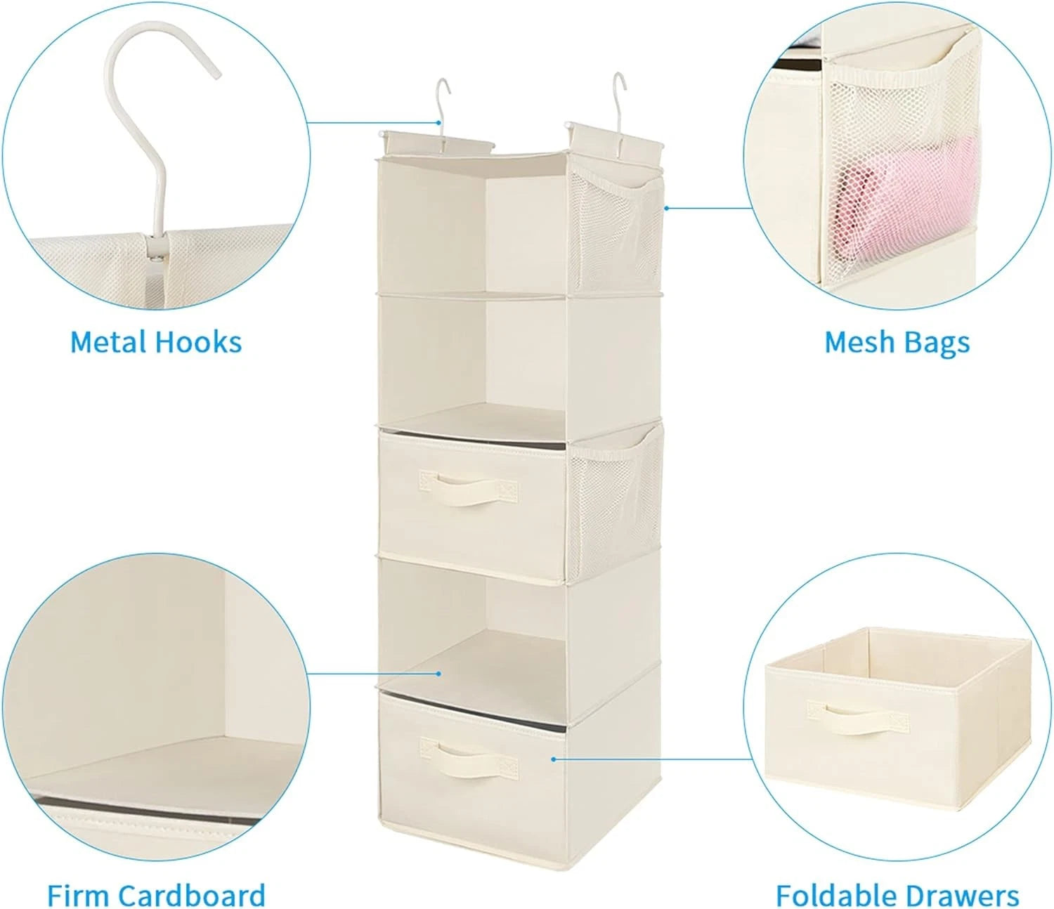 Five-tier hanging wardrobe storage rack, fabric hanging shelf 07FC0E-D4 - KOEEK