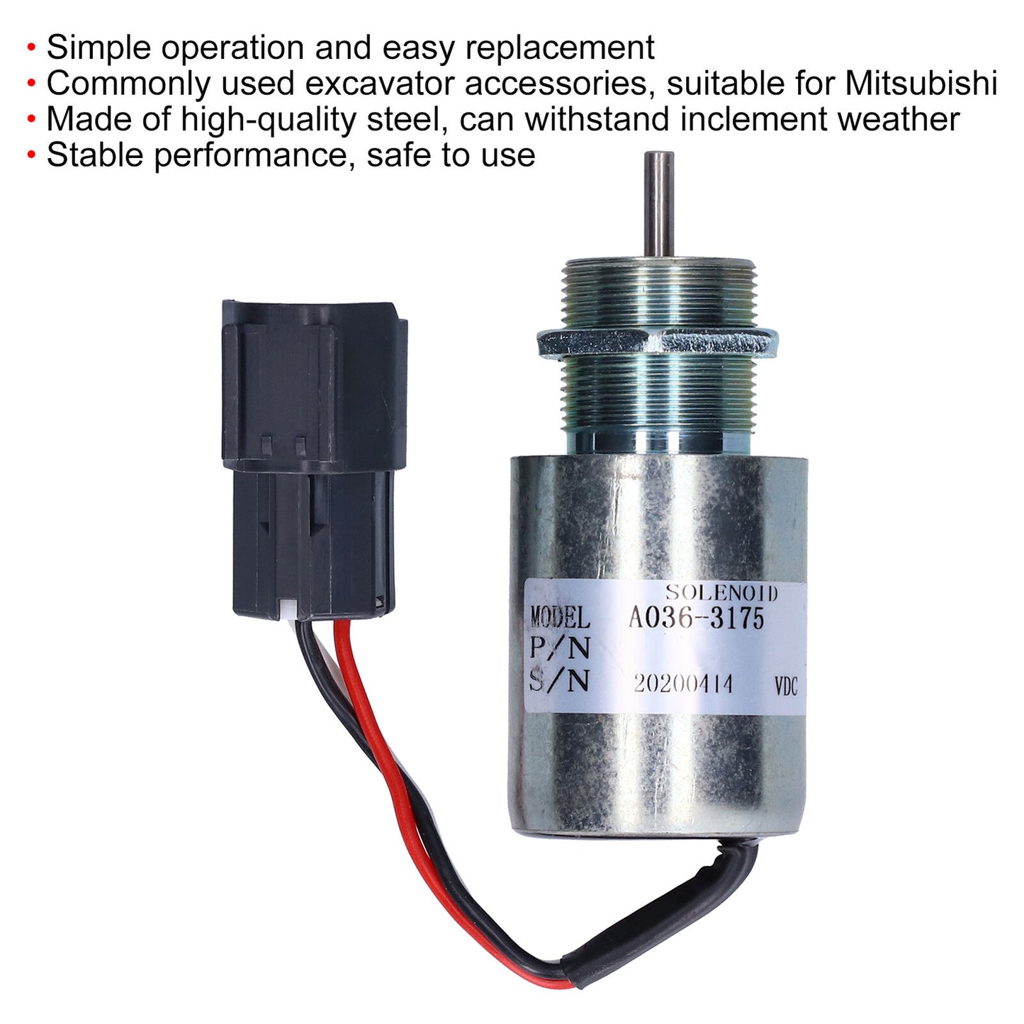 new 12V Solenoid Valve Fuel Shut Off Steel Excavator Parts A036‑3175 For koeek - KOEEK