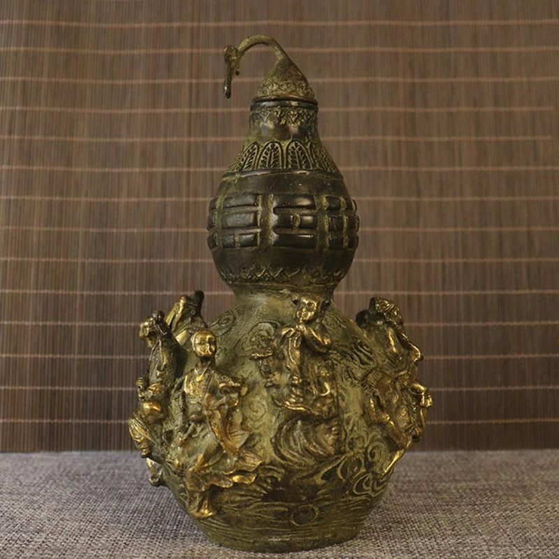 Brass Gourd Figurine Eight Immortals Design Feng Shui Home Entryway Decor 07FC0E-D4 - KOEEK