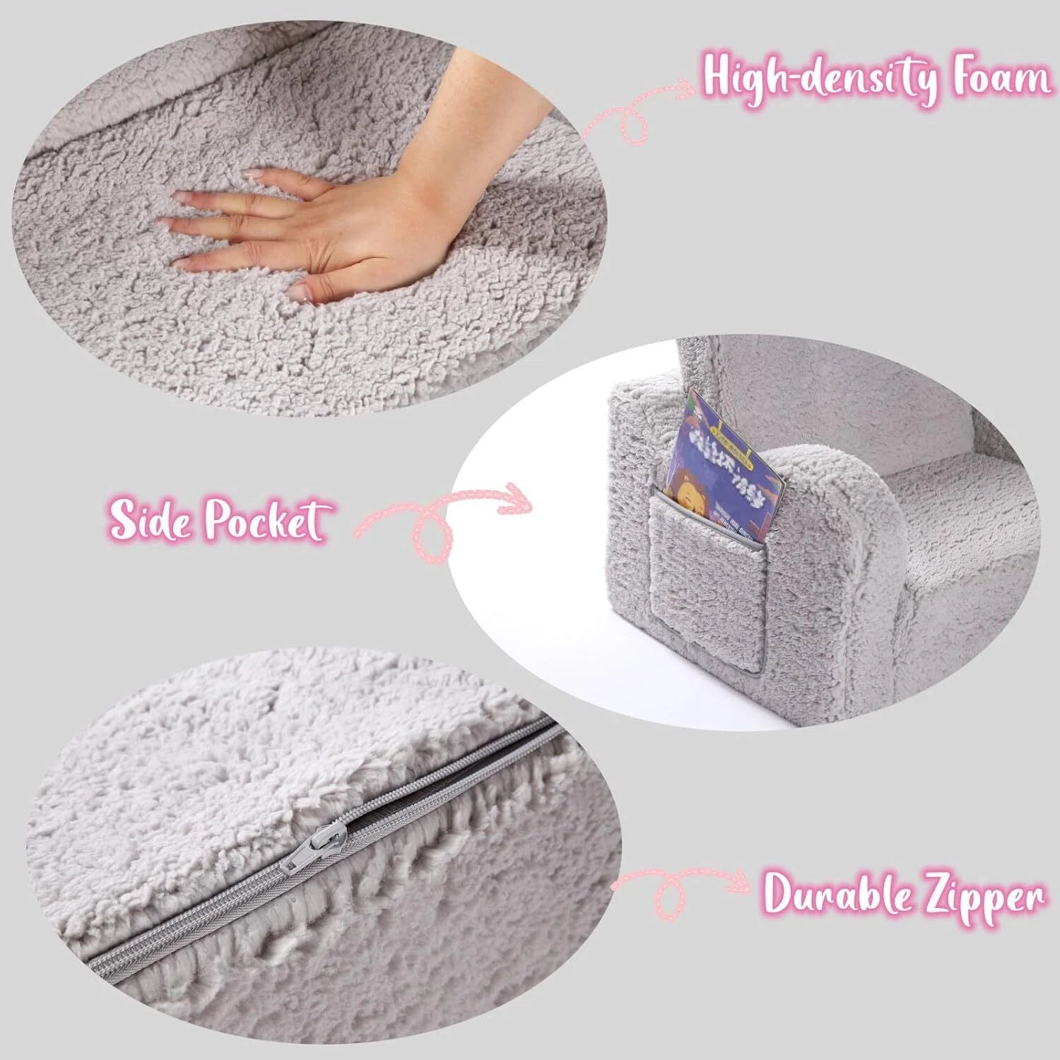Kids Chairs for Toddler, 2-in-1 Toddler Soft Sherpa Couch Fold Out, Convertible 07FC0E-D4 - KOEEK