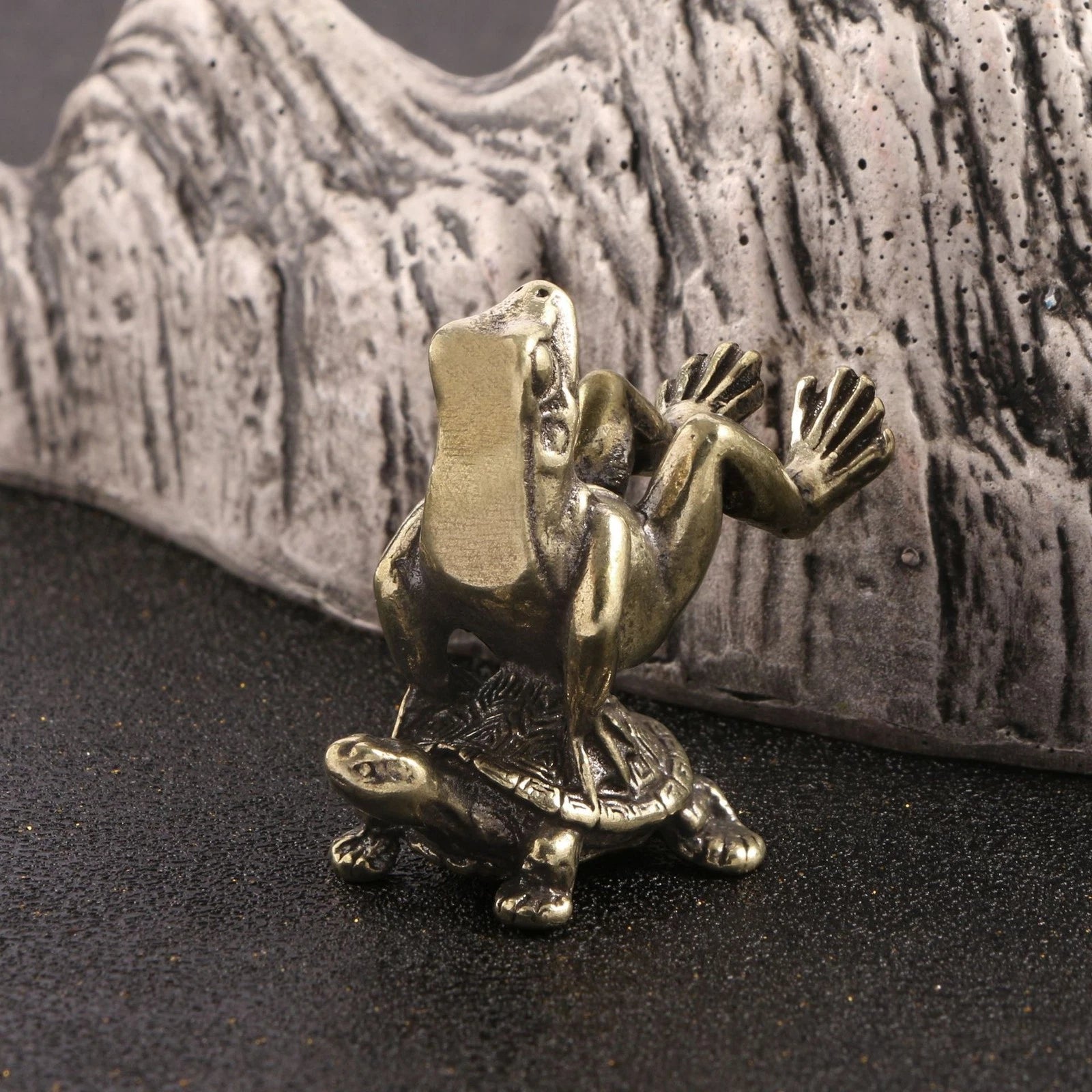 Solid Bronze Turtle Frog Statue Miniature Antique Tea Pet Feng Shui Decor 07FC0E-D4 - KOEEK